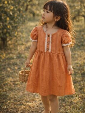 New Darling Pumpkin Spice Minimalist Muslin Dress 2T/3T
